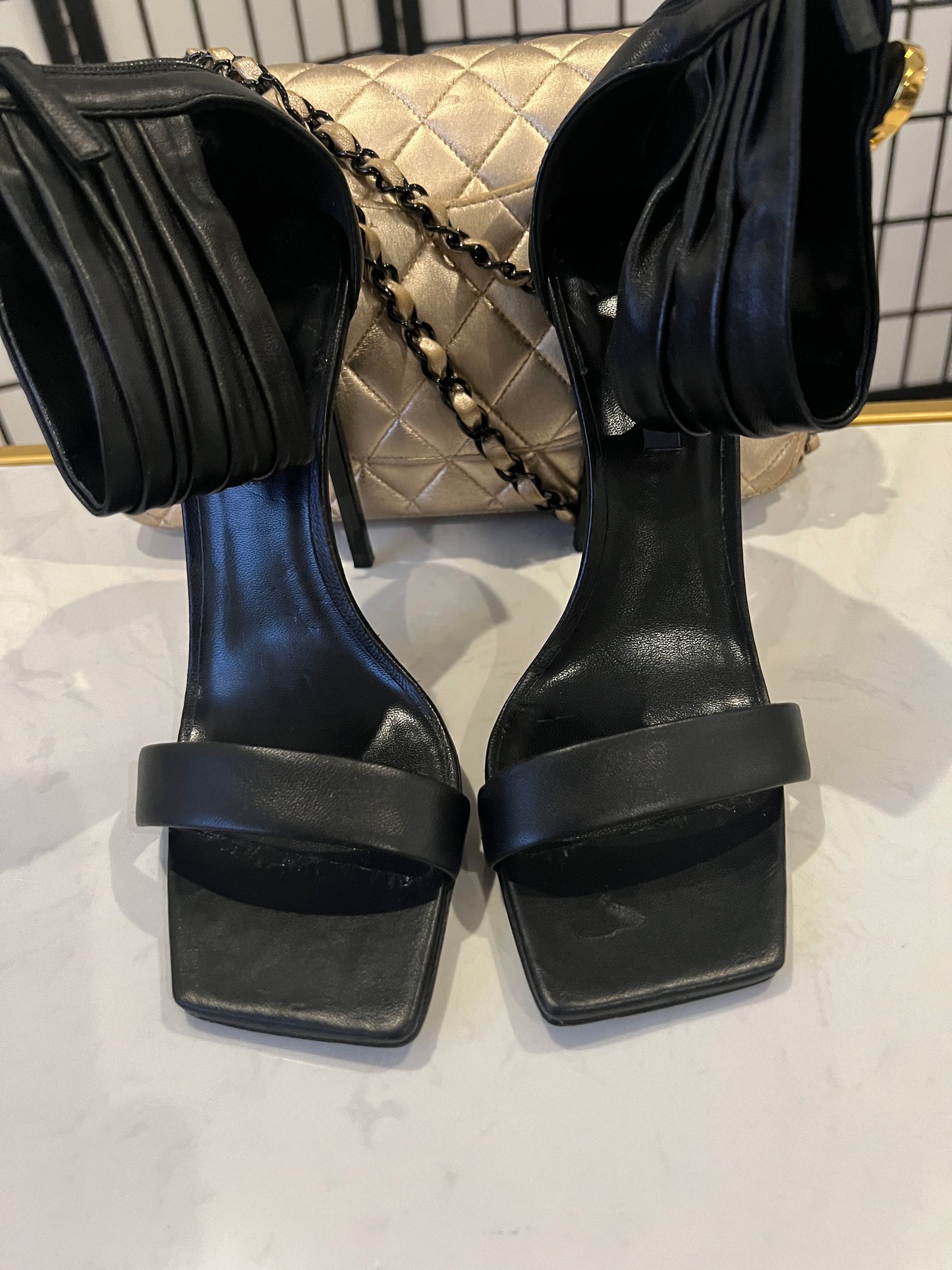 Versace Safety Pin Lambskin Leather Stiletto Sandals