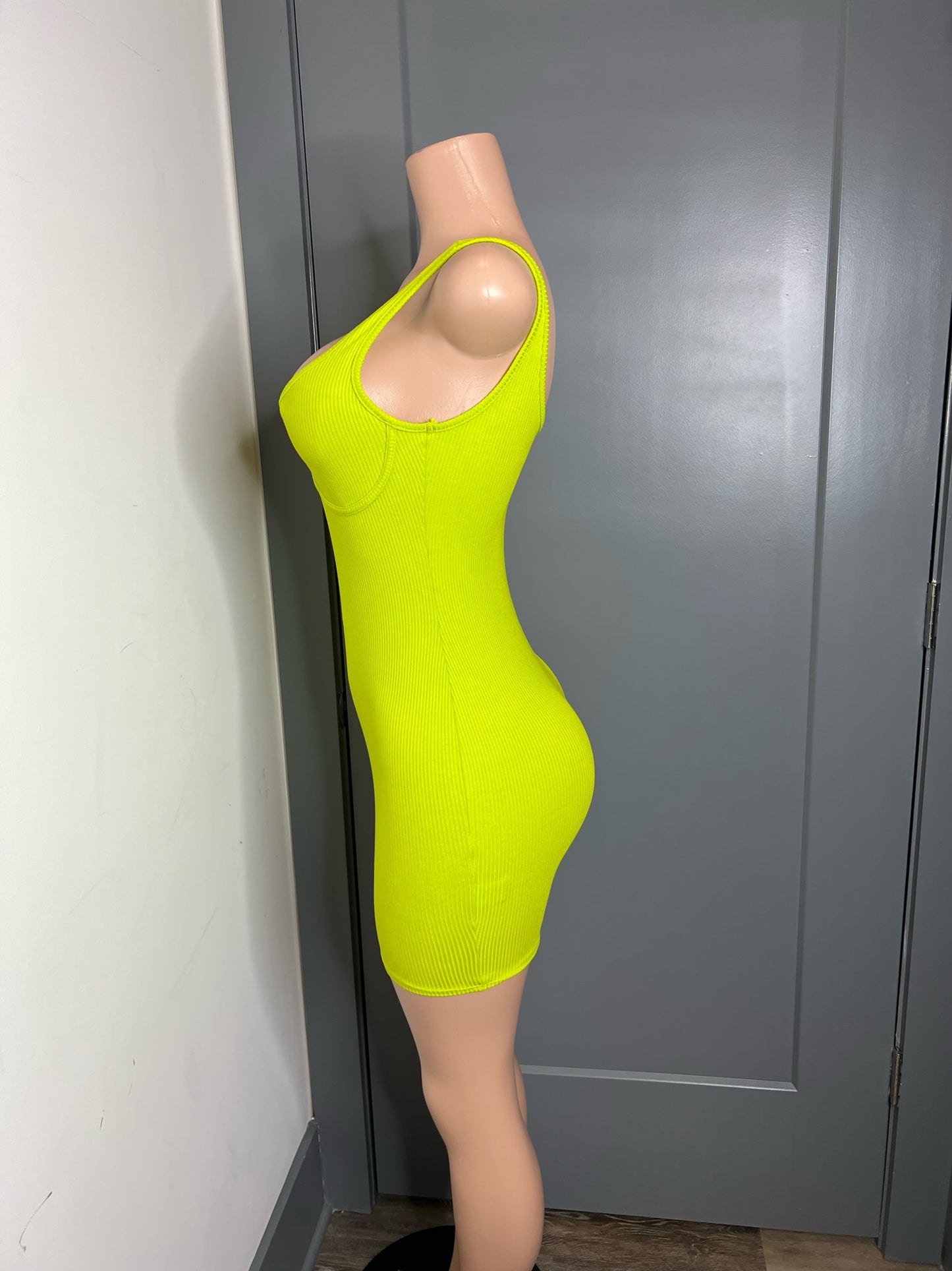 Lime Green Ribbed Dress