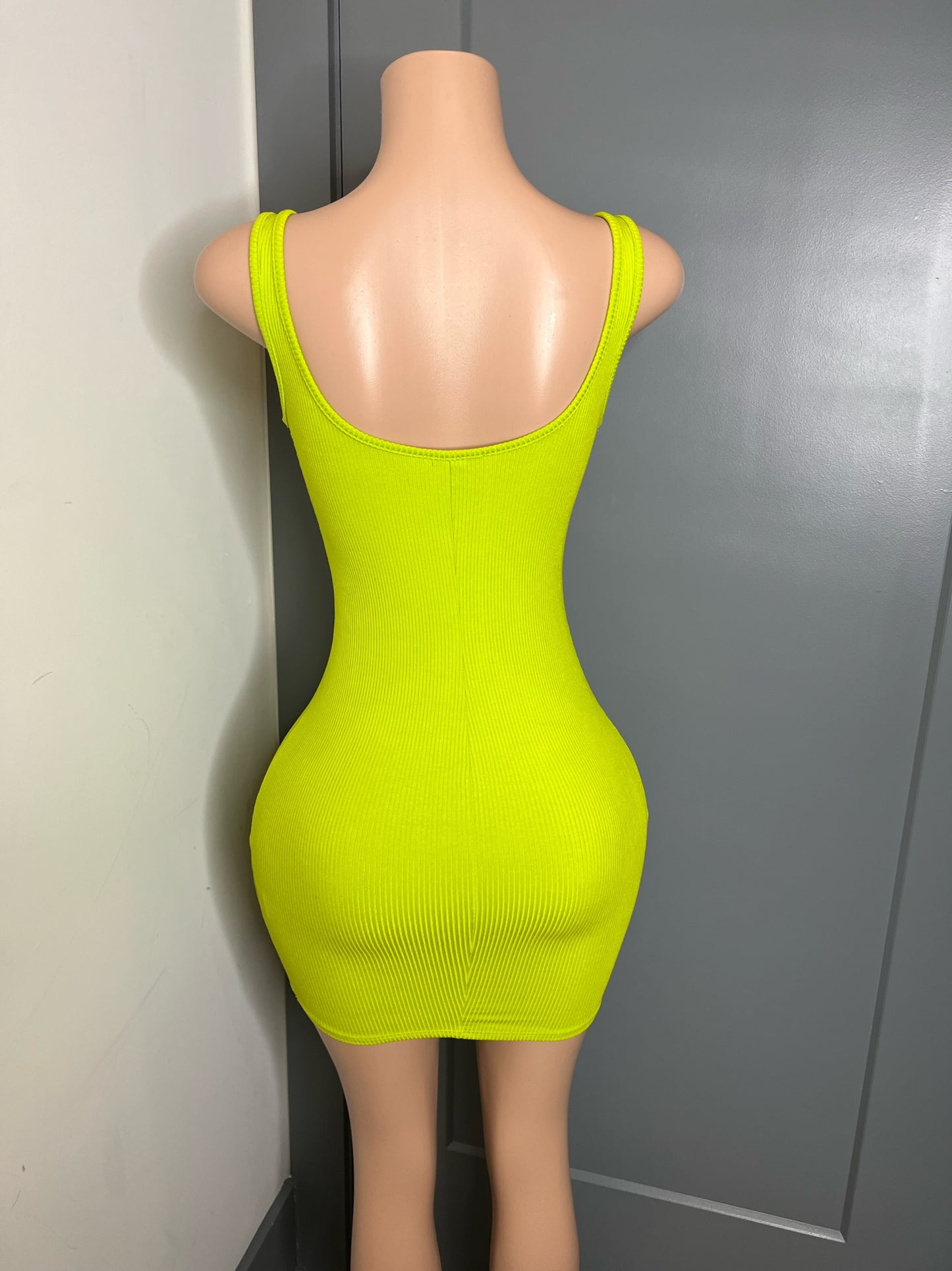 Lime Green Ribbed Dress